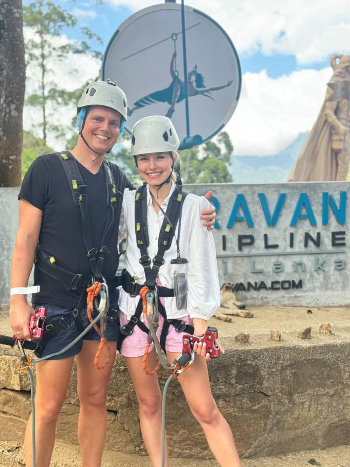 A couple harnessed up at the Ravana zipline in Ella