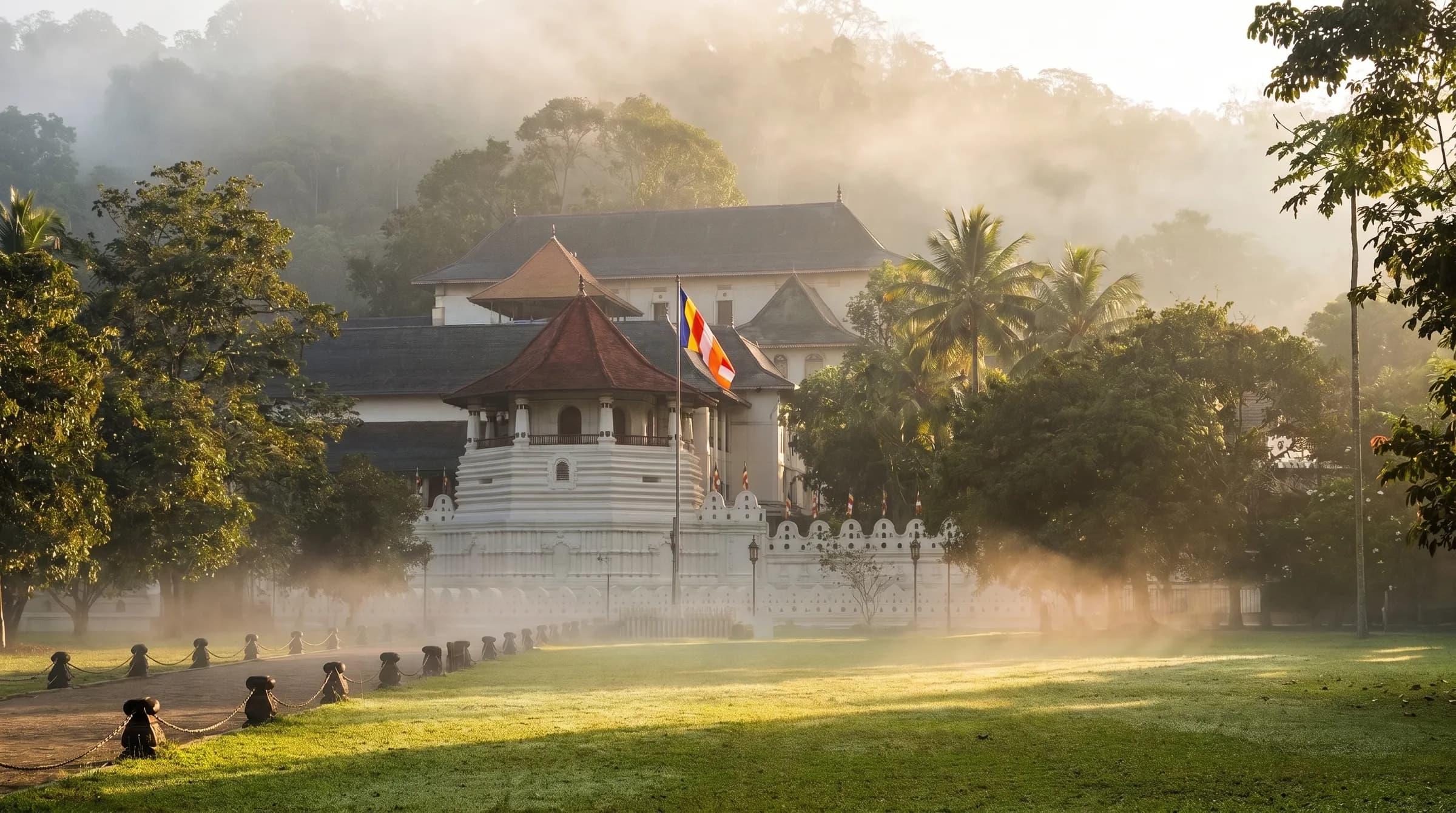 Morning mist over the Temple of the Sacred Tooth Relic in Kandy